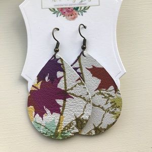Multicolored leaf patterned leather earrings